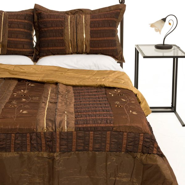 ΚΟΥΒΕΡΛΙ  σετ )160cm x 220cm + 1 x 50cm x 70cm) 10506 καφέ SilkFashion