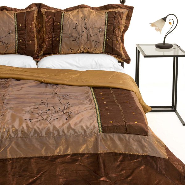 ΚΟΥΒΕΡΛΙ σετ (220cm x 240cm + 2 x 50cm x 70cm) 10507 καφέ SilkFashion