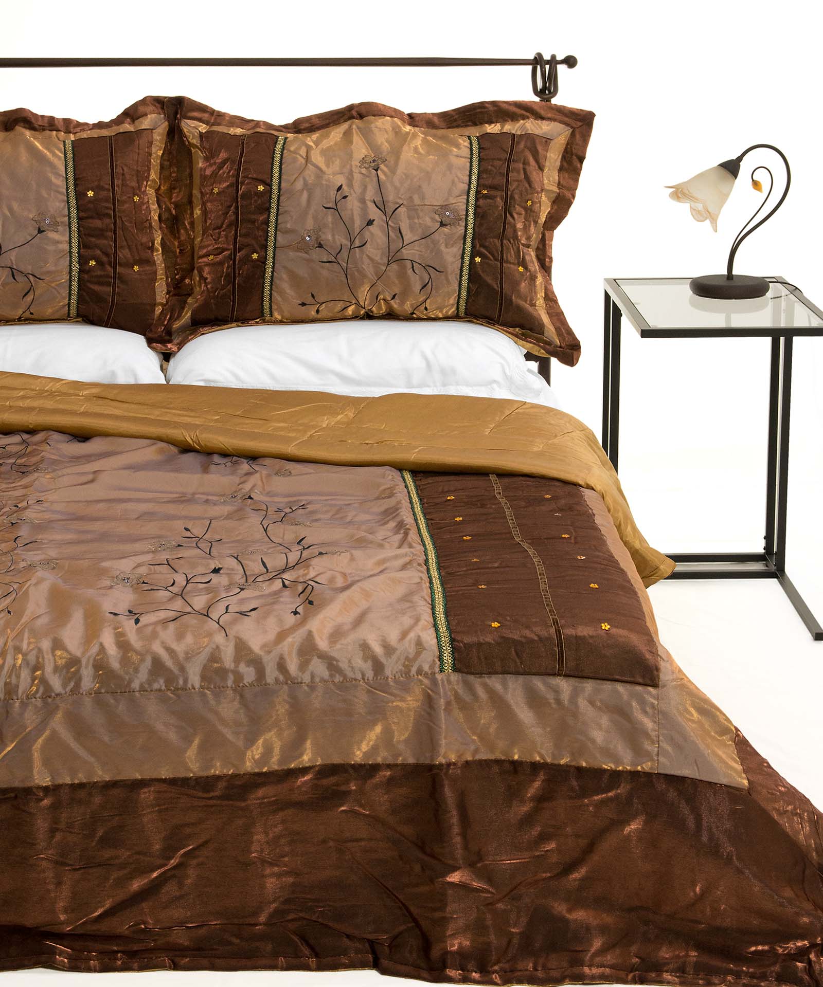 10507kafeb ΚΟΥΒΕΡΛΙ σετ (220cm x 240cm + 2 x 50cm x 70cm) 10507 καφέ SilkFashion - Image 1