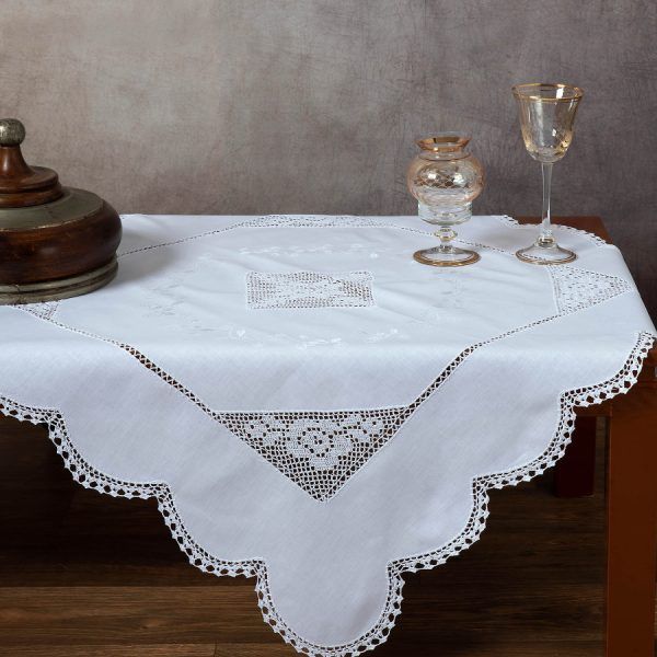 Καρέ με πλεκτό 1153 (90cm x 90cm) λευκό SilkFashion