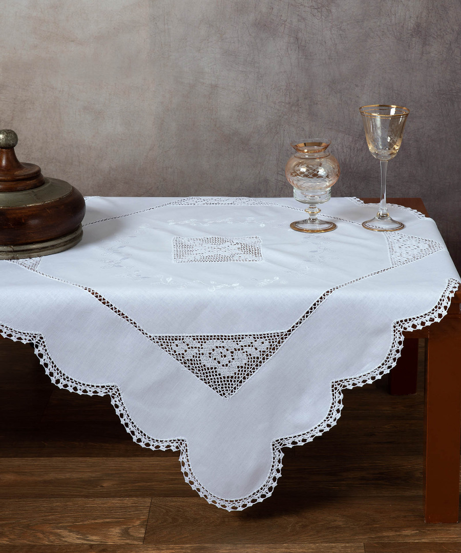 1153 Καρέ με πλεκτό 1153 (90cm x 90cm) λευκό SilkFashion - Image 1