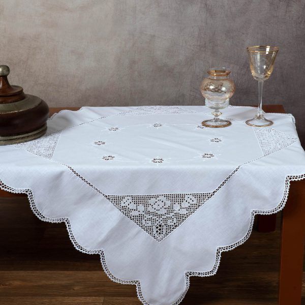 Καρέ με πλεκτό 1155 (90cm x 90cm) λευκό SilkFashion