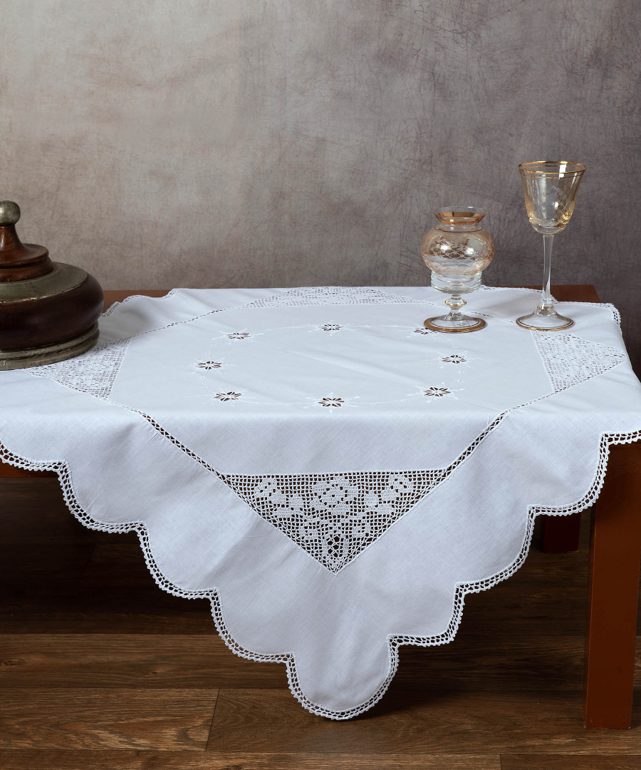 1155 Καρέ με πλεκτό 1155 (90cm x 90cm) λευκό SilkFashion - Image 1