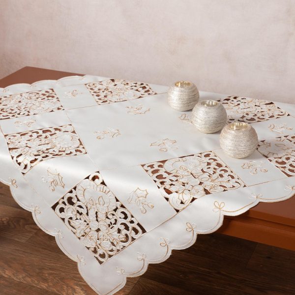 Τραπεζοκαρέ χριστουγεννιάτικο 1180 (130cm x 130cm) ivory SilkFashion