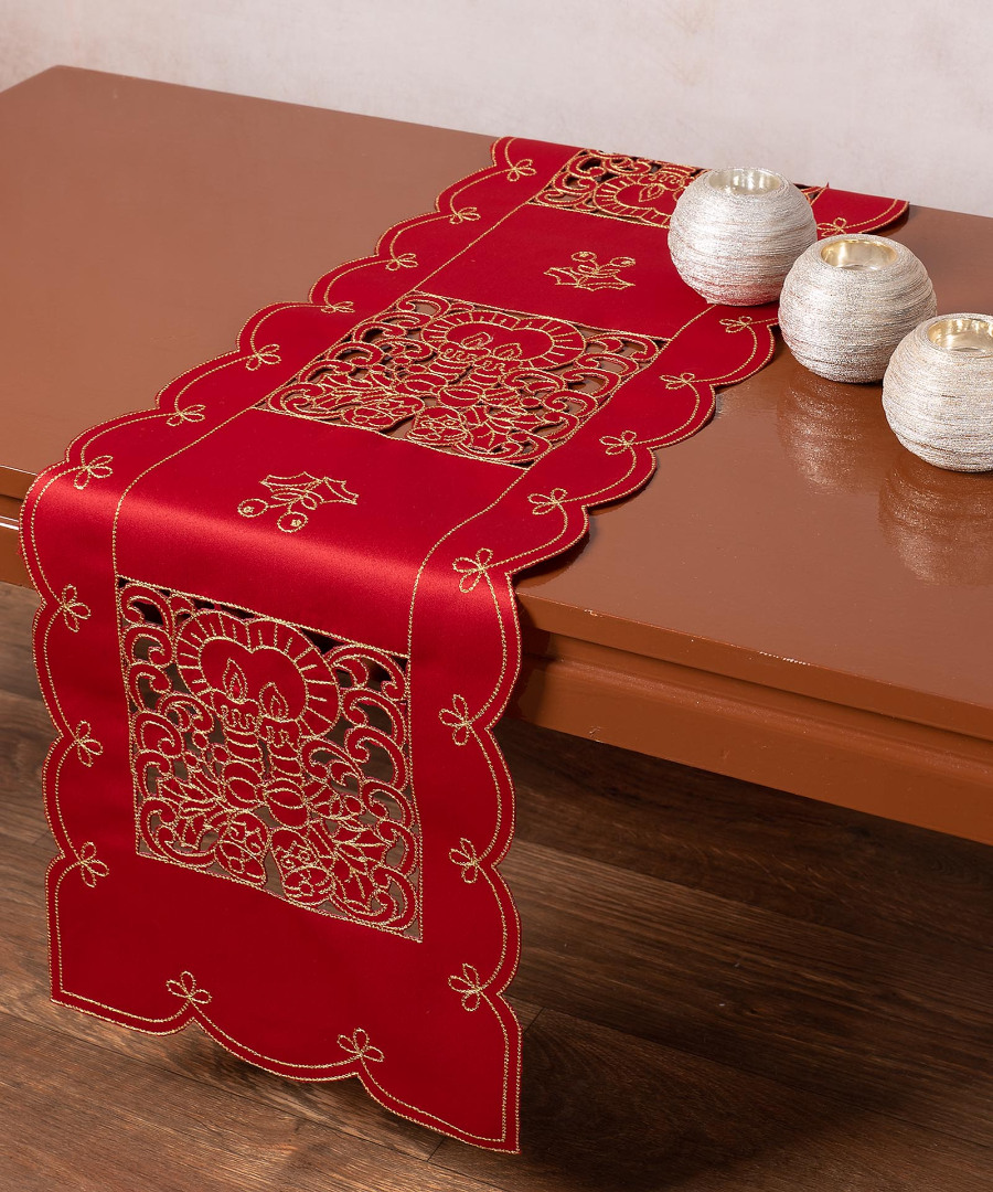 1180red Τραβέρσα χριστουγεννιάτικη 1180 (30cm x 140cm) κόκκινη SilkFashion - Image 1