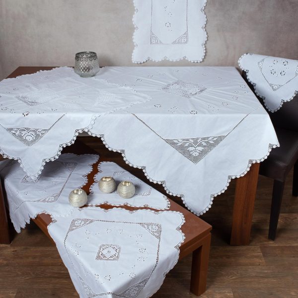 Πλεκτό με ύφασμα σετ 7 τεμαχίων 1264 (140cm x 140cm/90cm x 90cm/50cm x 150cm/60cm x 60cm x 2/40cm x 40cm x 2) λευκό SilkFashion