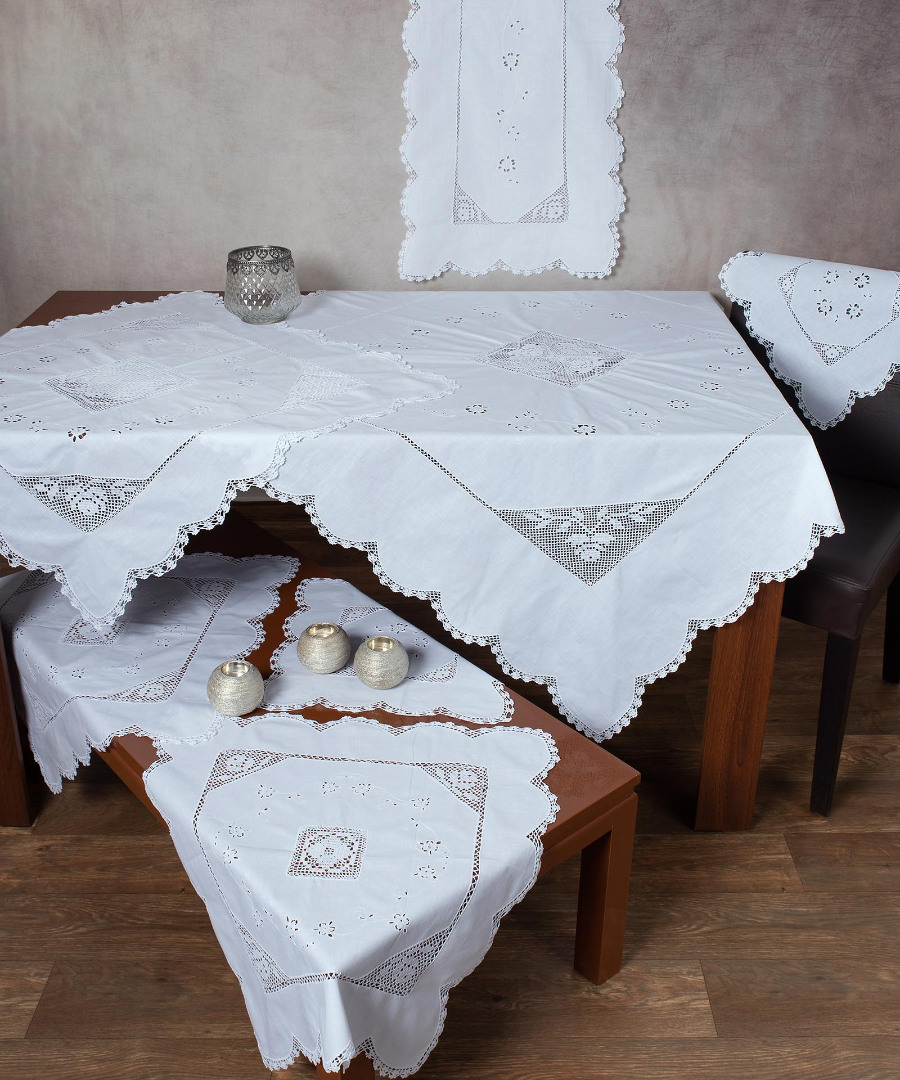 1264 Πλεκτό με ύφασμα σετ 7 τεμαχίων 1264 (140cm x 140cm/90cm x 90cm/50cm x 150cm/60cm x 60cm x 2/40cm x 40cm x 2) λευκό SilkFashion - Image 1