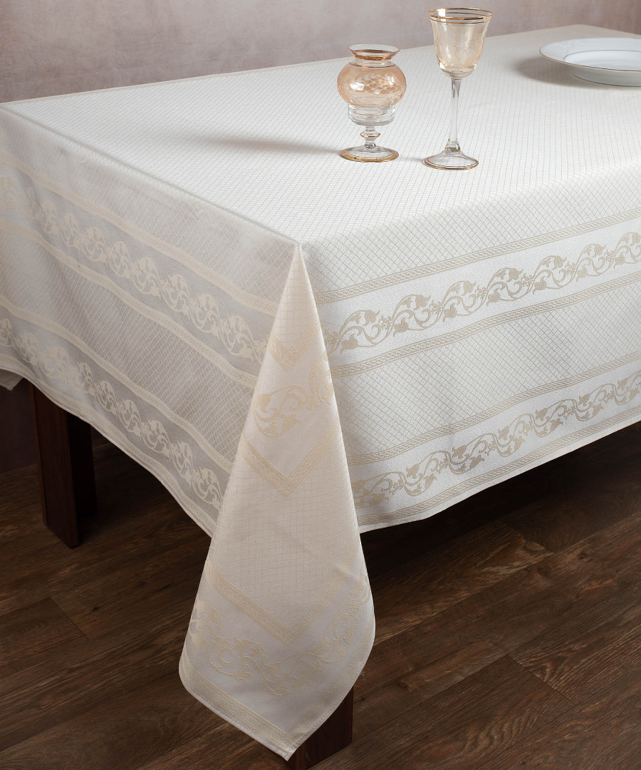 1385ivory Ζακάρ τραπεζομάντηλο 1385 (154cm x 213cm) ivory SilkFashion - Image 1