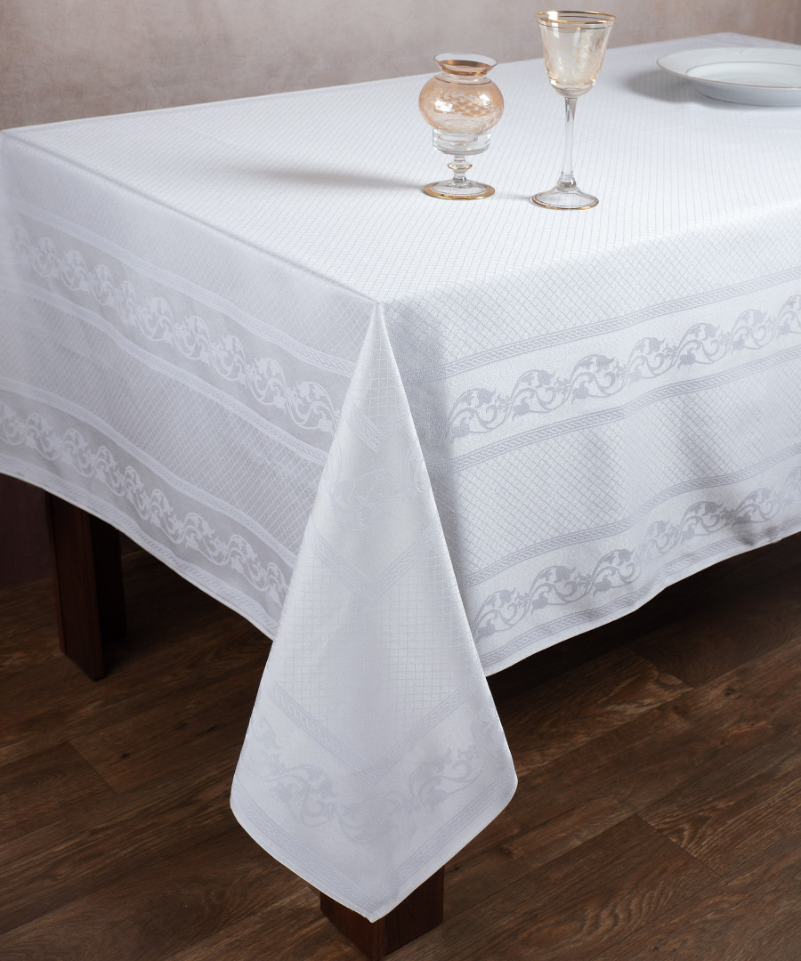 1385w Ζακάρ τραπεζομάντηλο 1385 (154cm x 213cm) λευκό SilkFashion - Image 1