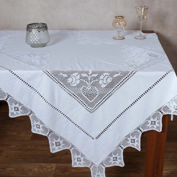 Χειροποίητο τραπεζομάντηλο 1460 (170cm x 220cm) λευκό SilkFashion