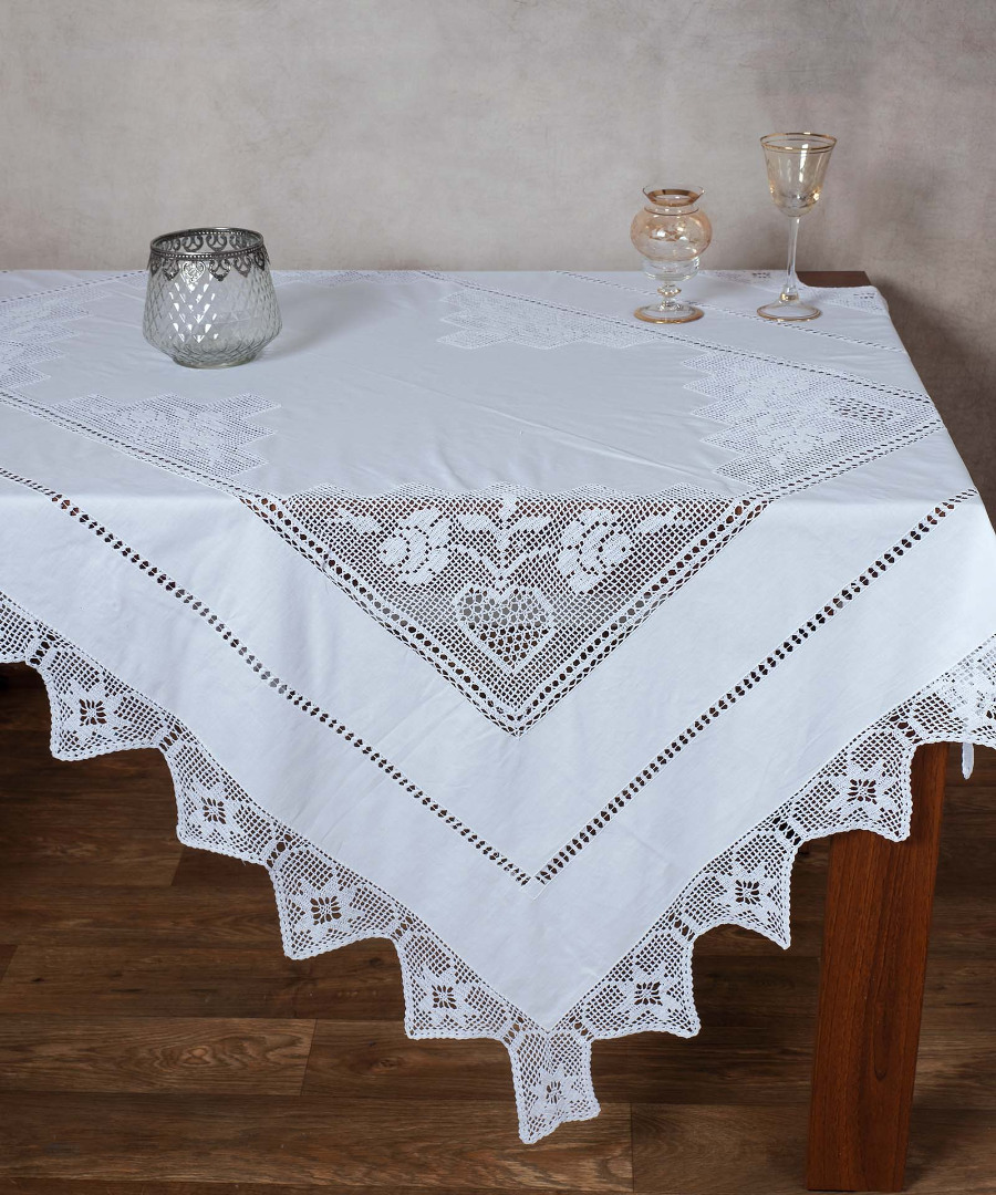 1460w-3 Χειροποίητο τραπεζομάντηλο 1460 (170cm x 320cm) λευκό SilkFashion - Image 1