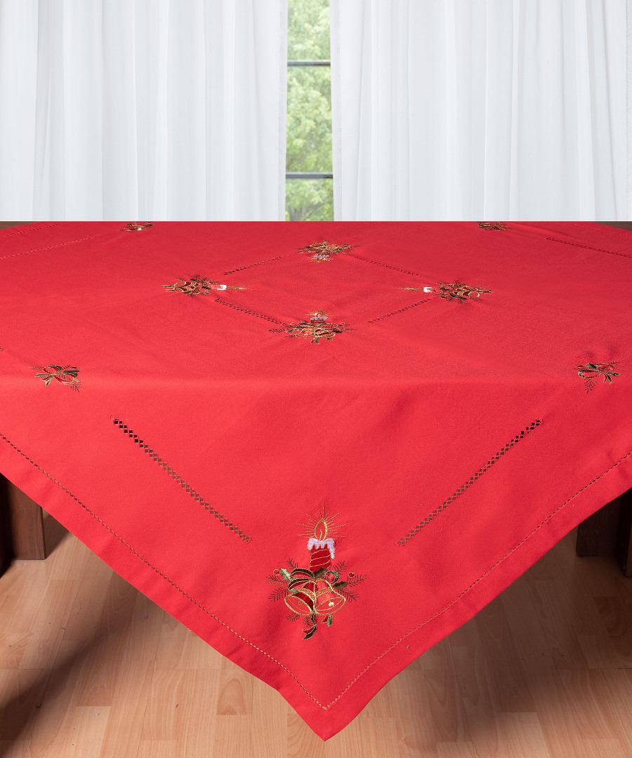 1982red-1 Χριστουγεννιάτικο τραπεζομάντηλο (140cm x 140cm) 1982 κόκκινο SilkFashion - Image 1