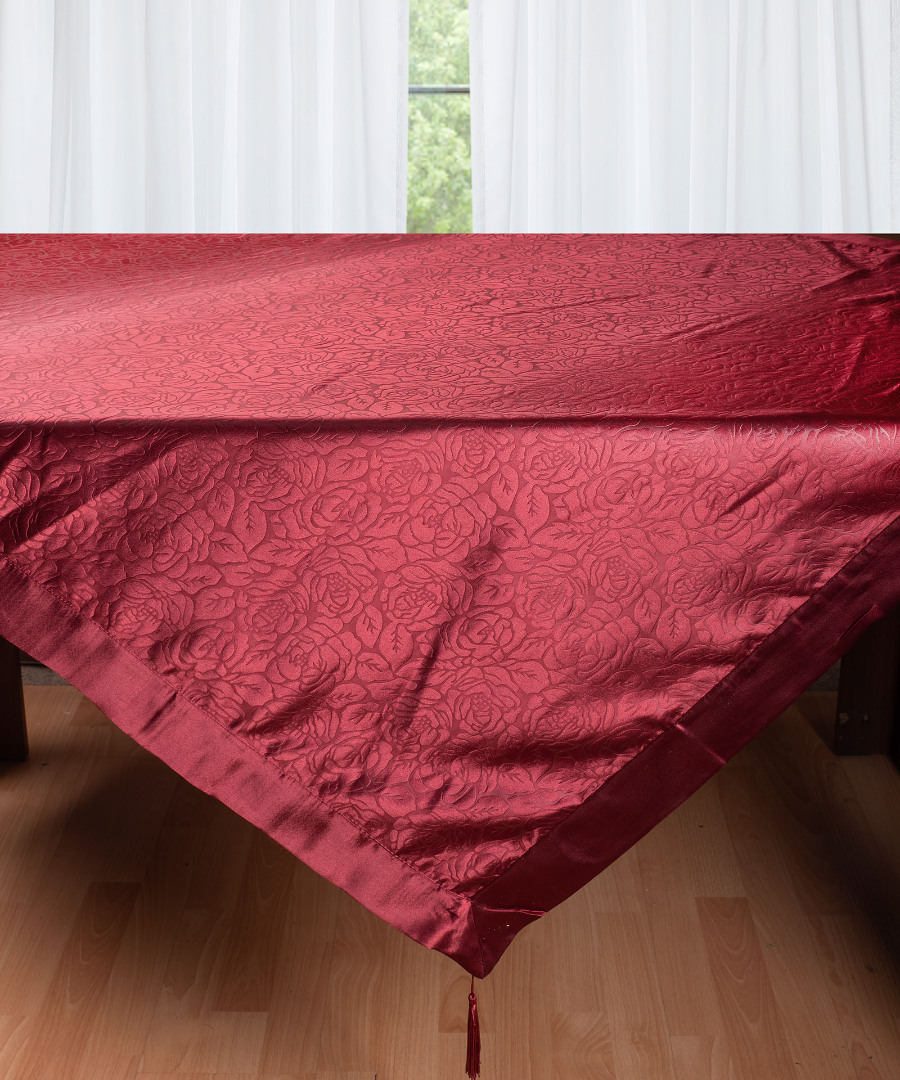 2009louloudibornto-1 Σατέν τραπεζομάντηλο 2009 λουλούδι (160cm x 220cm) μπορντώ SilkFashion - Image 1