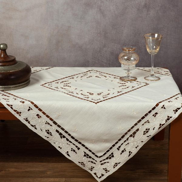 Χειροποίητο κοφτό καρέ 2154 (90cm x 90cm) εκρού SilkFashion