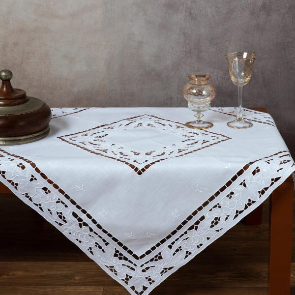 Χειροποίητο κοφτό σετ 3 τεμαχίων 2154 (40cm x 110cm/30cm x 30cm x 2) λευκό SilkFashion