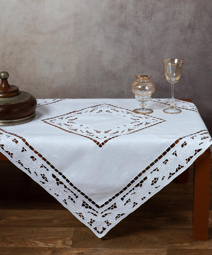 2154w-1 Χειροποίητο κοφτό σετ 3 τεμαχίων 2154 (40cm x 110cm/30cm x 30cm x 2) λευκό SilkFashion - Image 1