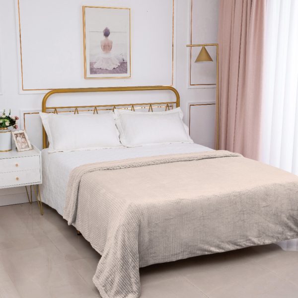 Κουβέρτα με sherpa damask (170cm x 220cm) camel SilkFashion