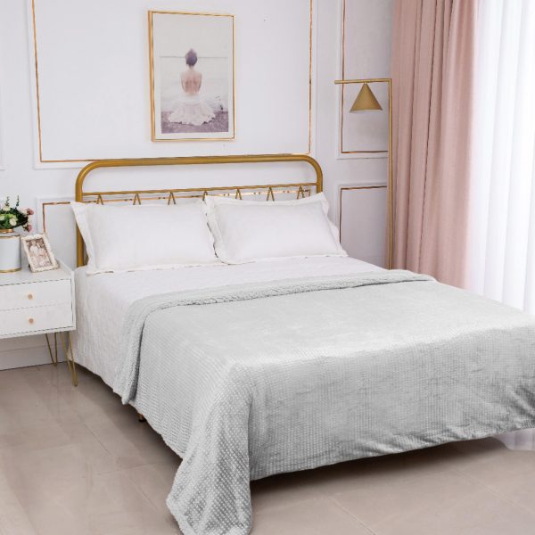 Κουβέρτα με sherpa damask (220cm x 240cm) light grey SilkFashion