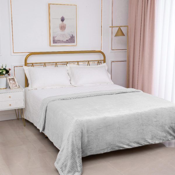 Κουβέρτα με sherpa damask (170cm x 220cm) light grey SilkFashion