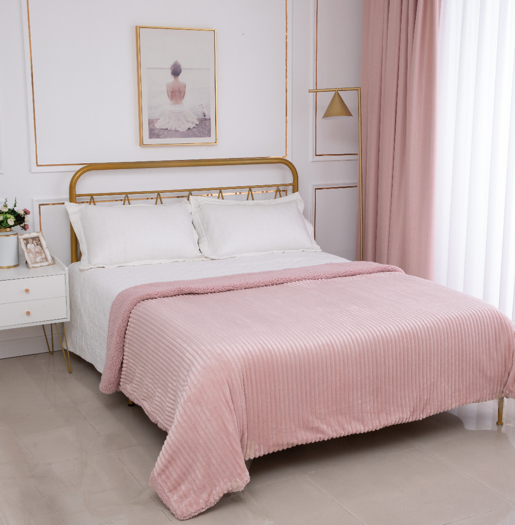 22-1-1-1 Κουβέρτα με sherpa kotle (220cm x 240cm) old rose SilkFashion - Image 1
