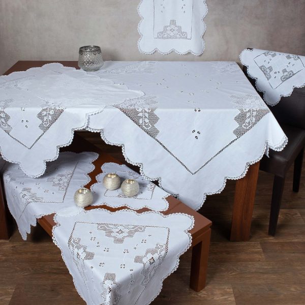 Πλεκτό με ύφασμα σετ 7 τεμαχίων 2253 (140cm x 140cm/90cm x 90cm/50cm x 150cm/60cm x 60cm x 2/40cm x 40cm x 2) λευκό SilkFashion