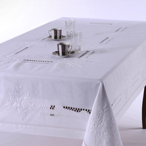 Χειροποίητο τραπεζομάντηλο 232 (170cm x 270cm) λευκό SilkFashion