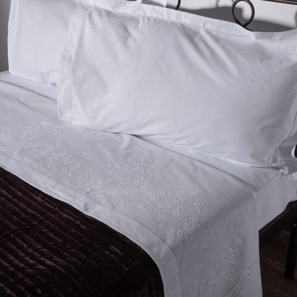 Χειροποίητο σεντόνι 2468 τεσσάρων τεμαχίων (225cm x 270cm) λευκό SilkFashion