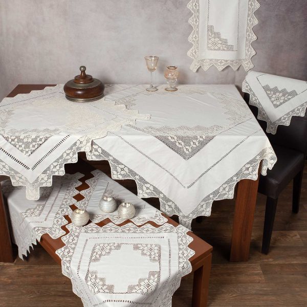 Χειροποίητο πλεκτό σετ 7 τεμαχίων 2540 (140cm x 140cm/90cm x 90cm/50cm x 150cm/60cm x 60cm x 2/40cm x 40cm x 2) μπέζ SilkFashion