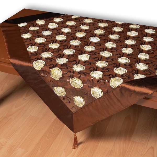 Τούλινο τραπεζοκαρέ 264-17 (130cm x 130cm) καφέ SilkFashion