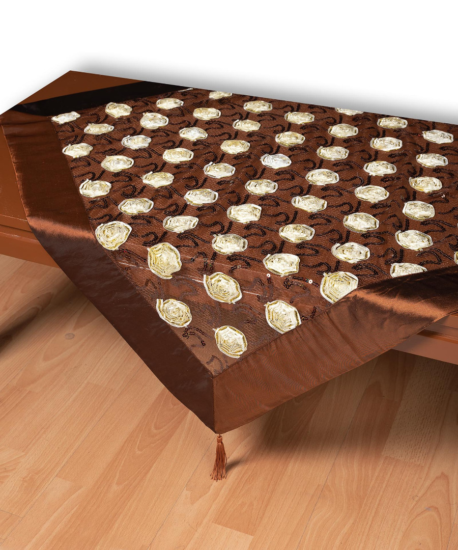 264-17kafe Τούλινο τραπεζοκαρέ 264-17 (130cm x 130cm) καφέ SilkFashion - Image 1