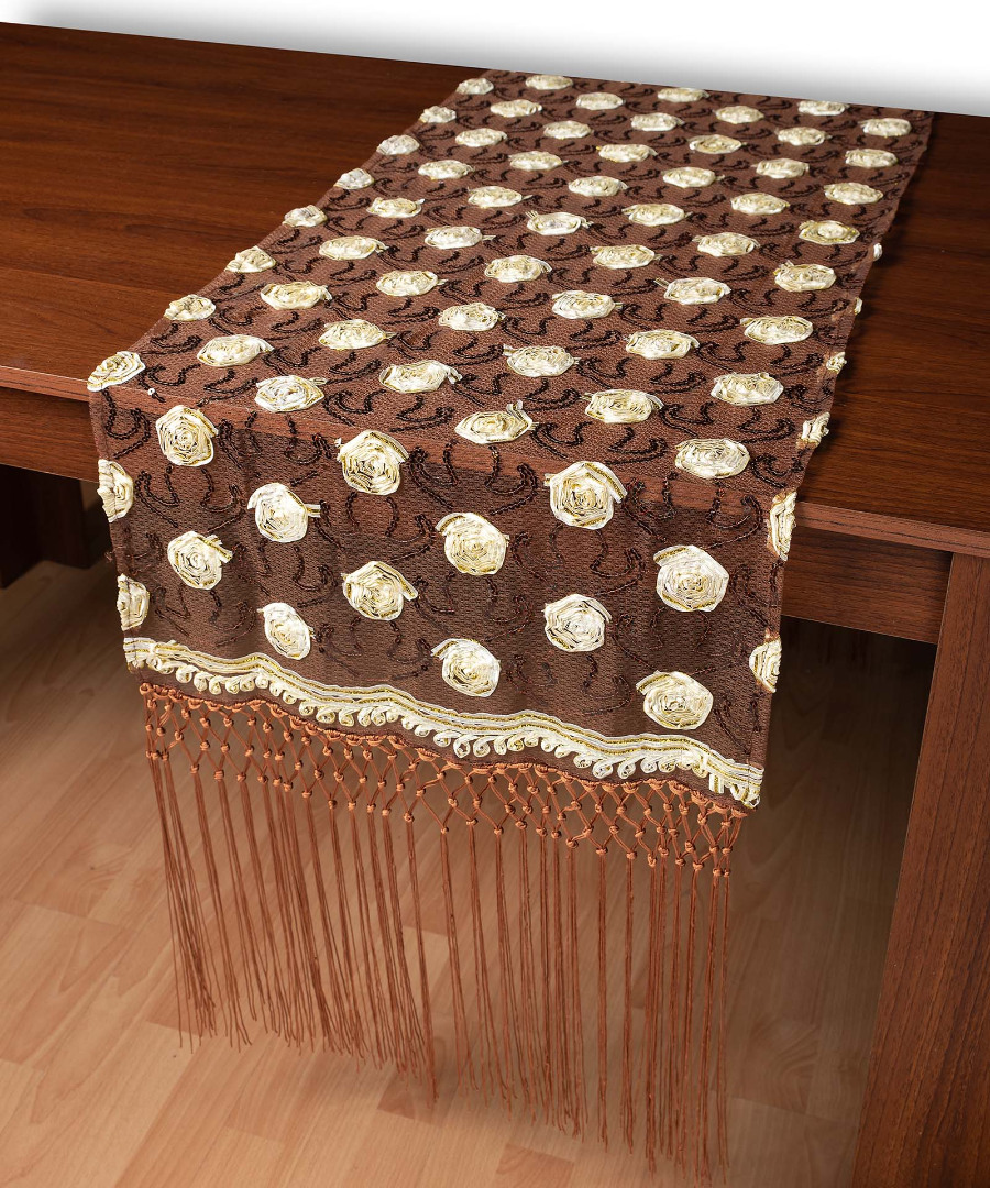 264-17kafe1 Τούλινη καρέ τραβέρσα 264-17 (50cm x 200cm) καφέ SilkFashion - Image 1