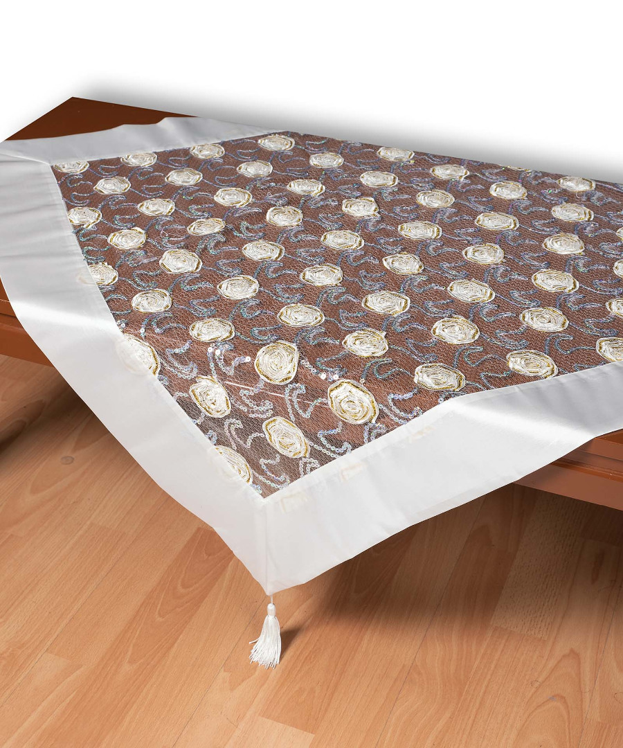 264-17leyko Τούλινο τραπεζοκαρέ 264-17 (130cm x 130cm) λευκό SilkFashion - Image 1