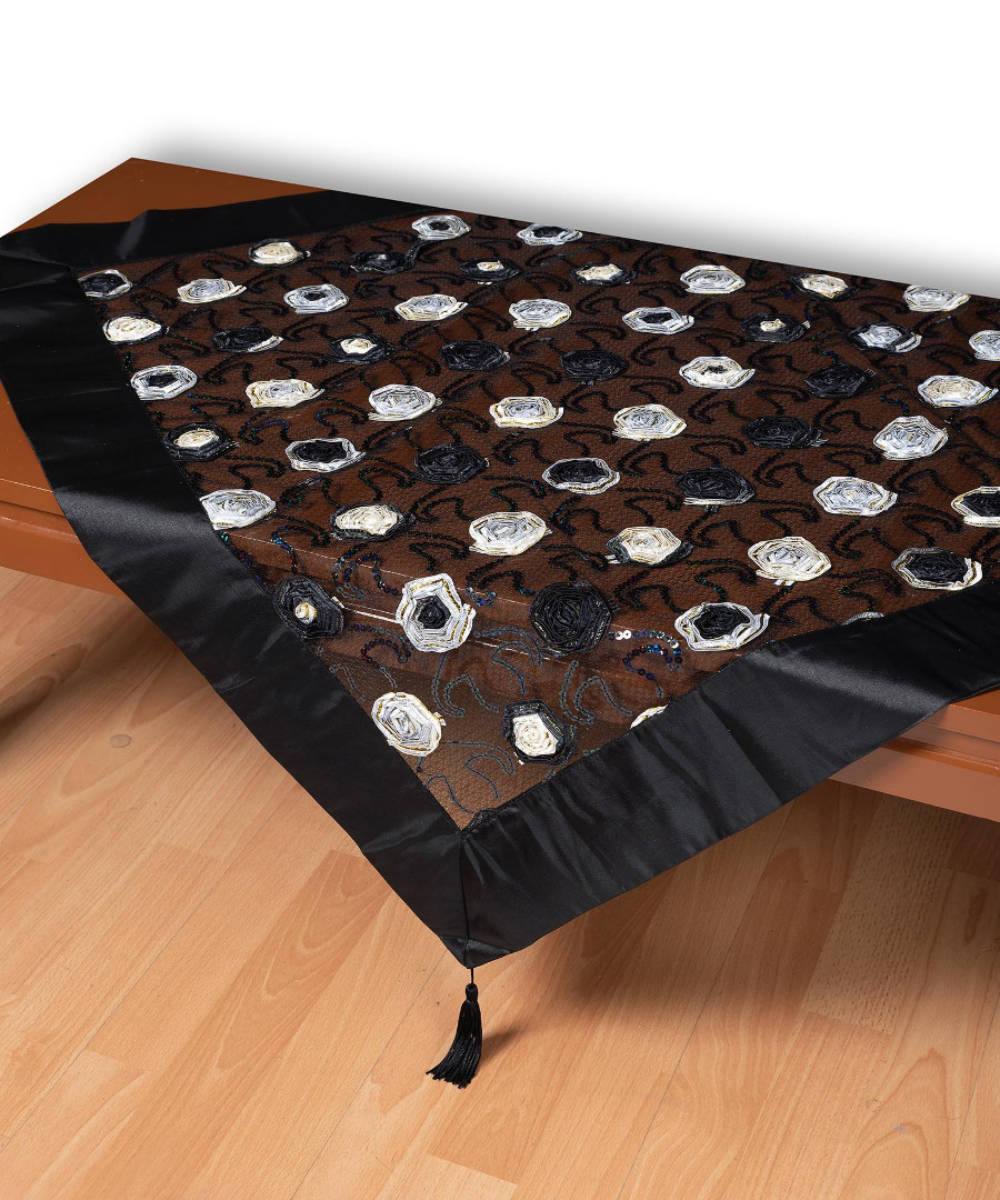 264-17mavro Τούλινο τραπεζοκαρέ 264-17 (130cm x 130cm) μαύρο SilkFashion - Image 1