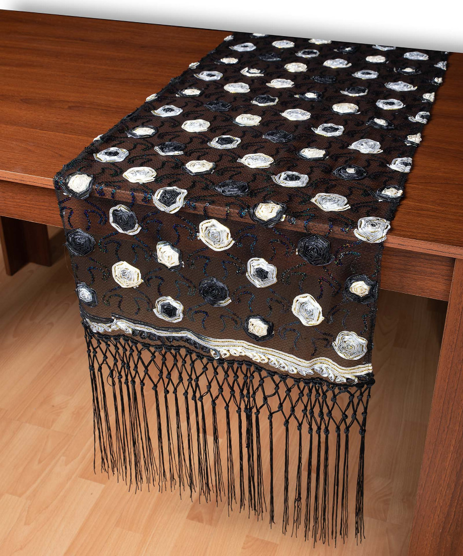 264-17mavro1 Τούλινη καρέ τραβέρσα 264-17 (50cm x 200cm) μαύρο SilkFashion - Image 1