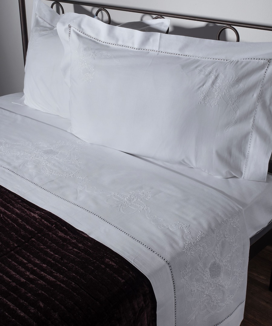 2827leyko ΧΕΙΡΟΠΟΙΗΤΟ ANEBATO ΣΕΝΤΟΝΙ 2827 ΤΕΣΣΑΡΩΝ ΤΕΜΑΧΙΩΝ (225CM X 270CM) ΛΕΥΚΟ SilkFashion - Image 1