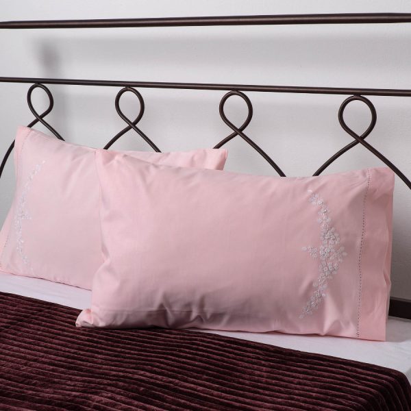 Βαμβακερή μαξιλαροθήκη με ροκοκό 311-6 (46cm x 70cm) ρόζ ζευγάρι SilkFashion