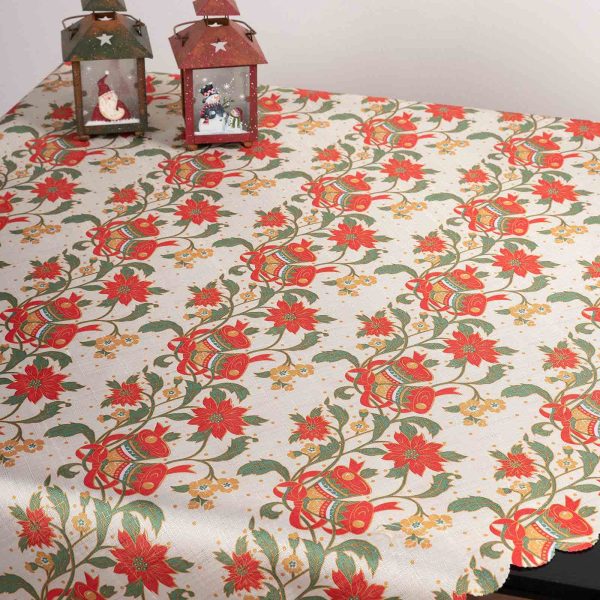 χριστουγεννιάτικο καρέ (90cm x 90cm) 326 ivory καμπάνες SilkFashion