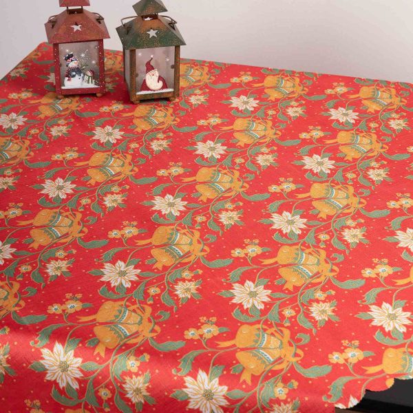 χριστουγεννιάτικο τραπεζομάντηλο (140cm x 180cm) 326 κόκκινες καμπάνες SilkFashion