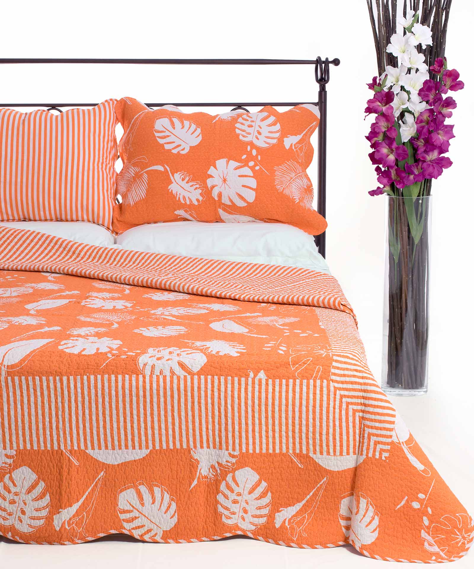 350portokalib ΚΟΥΒΕΡΛΙ σετ( 220cm x 240cm + 2 x 50cm x 70cm) 350 πορτοκαλί SilkFashion - Image 1