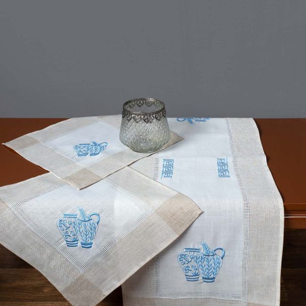 Τραπεζομάντηλο 3741 (135cm x 175cm) oval εκρού μπλέ SilkFashion