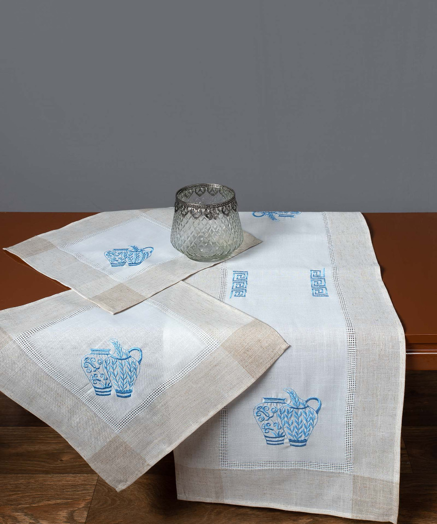 3741ecruble-4 Τραπεζομάντηλο 3741 (100cm x 150cm) εκρού μπλέ SilkFashion - Image 1