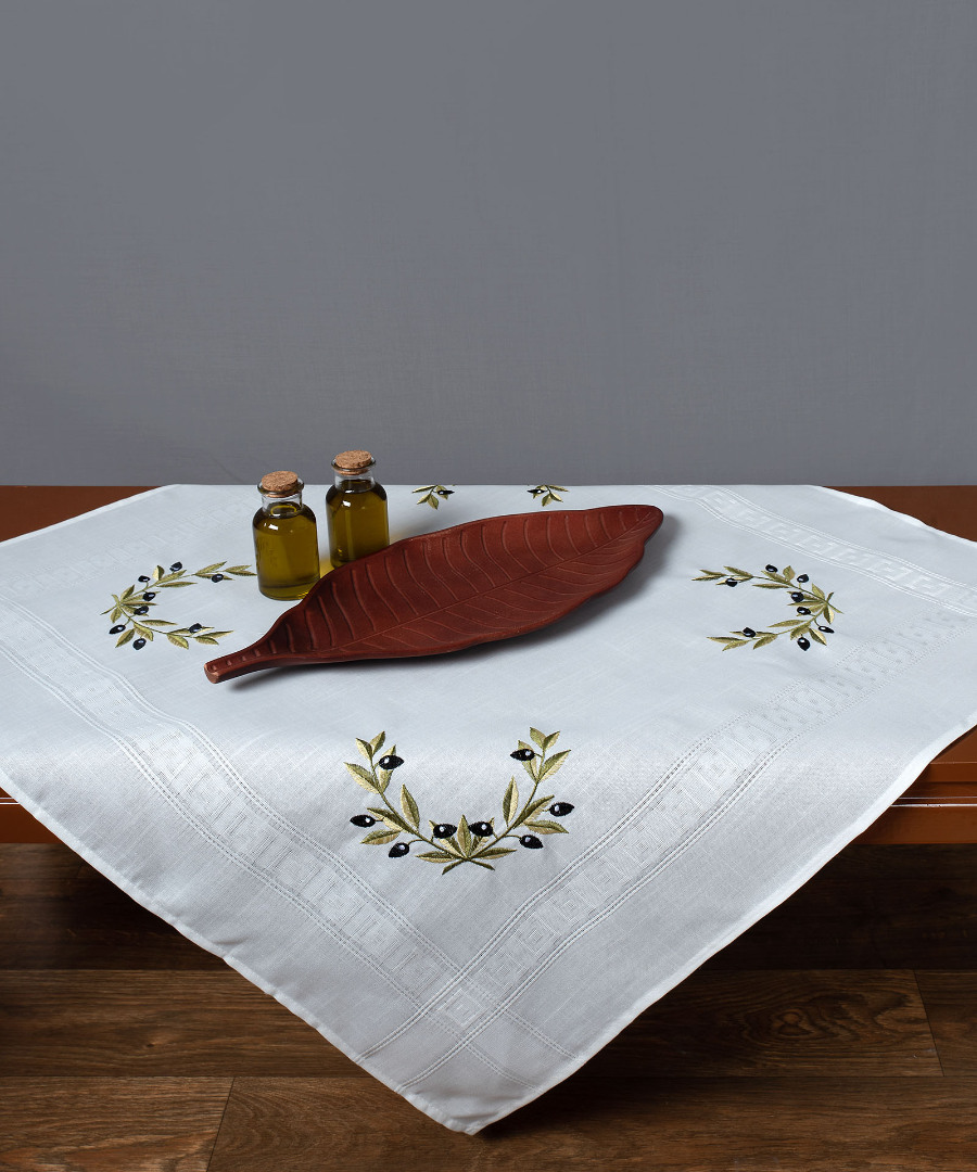 3854w Τραπεζοκαρέ 3854 (135cm x 135cm) λευκό SilkFashion - Image 1