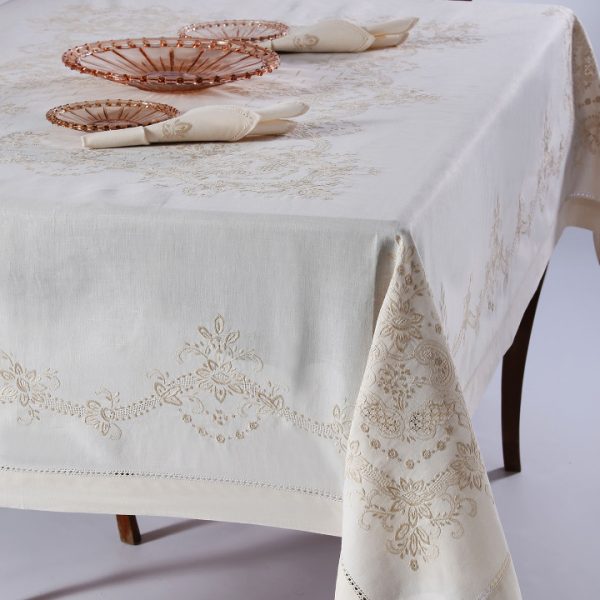 Χειροποίητο τραπεζομάντηλο 3X43 (170cm x 220cm) μπέζ SilkFashion