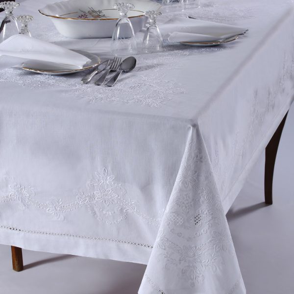Χειροποίητο τραπεζομάντηλο 3X43 (170cm x 220cm) λευκό SilkFashion