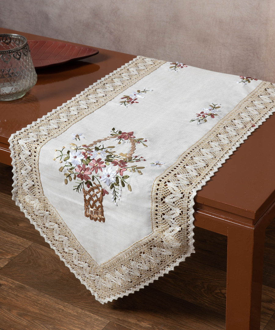 4100b Τραβέρσα με ροκοκό και πλεκτό (45cm x 180cm) 4100 SilkFashion - Image 1