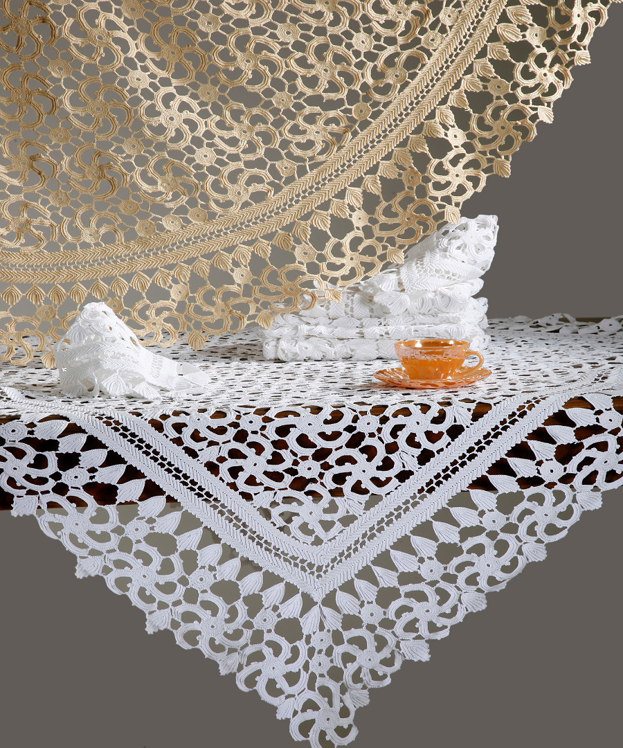 4972-2 Χειροποίητο μερσεριζέ τραπεζομάντηλο (180cm x 220cm) 4972 εκρού SilkFashion - Image 1