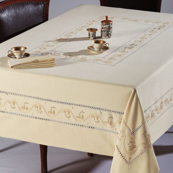 Χειροποίητο τραπεζομάντηλο 5005 (170cm x 270cm) λαδί SilkFashion