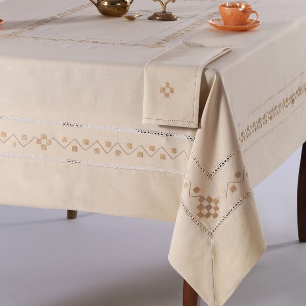 Χειροποίητο τραπεζομάντηλο 5013 (170cm x 270cm) λαδί SilkFashion