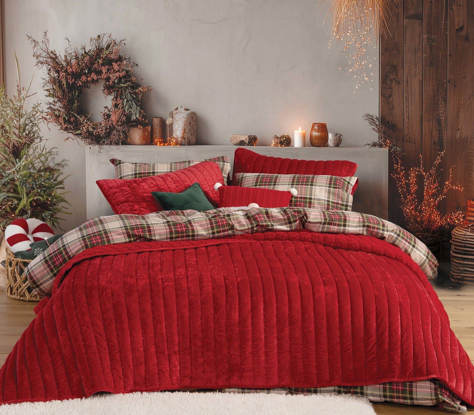 5205495625348 Κουβερτοπάπλωμα Υπέρδιπλο 220x240 Nef Nef Sweet Christmas Red - Image 1