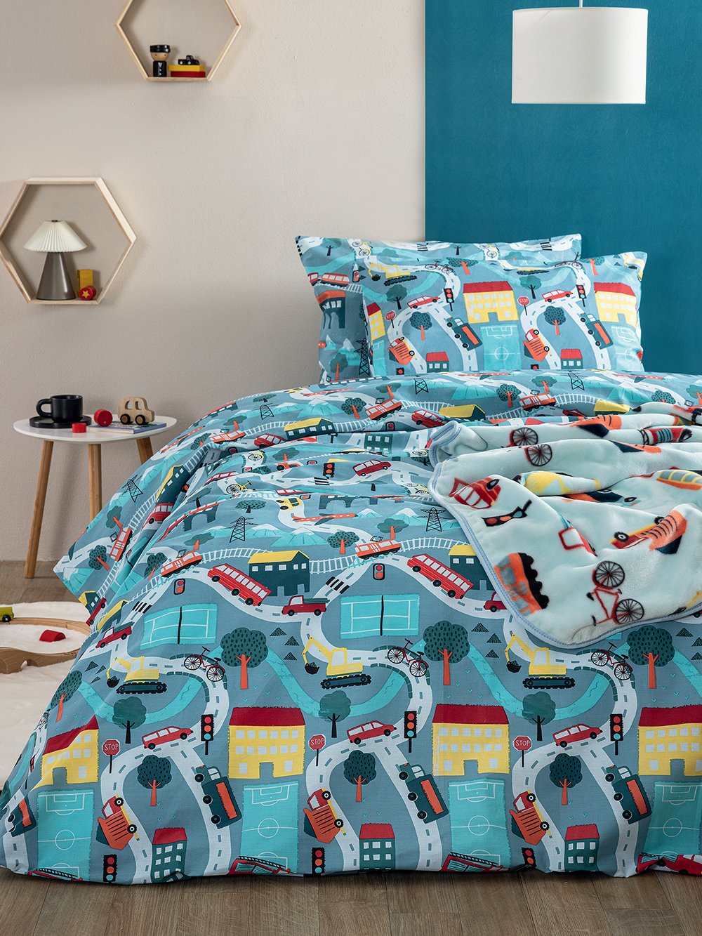 5205857301866_6 Σετ Μονά Σεντόνια My Kingdom 110x200+30 MK771 Με Λάστιχο Palamaiki - Image 1